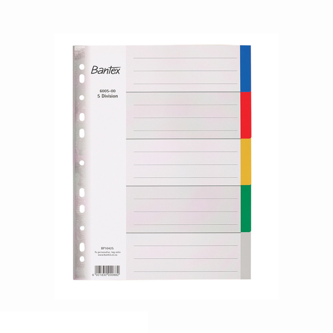Bantex A4, 5 division multi-coloured file divider - B600500000
