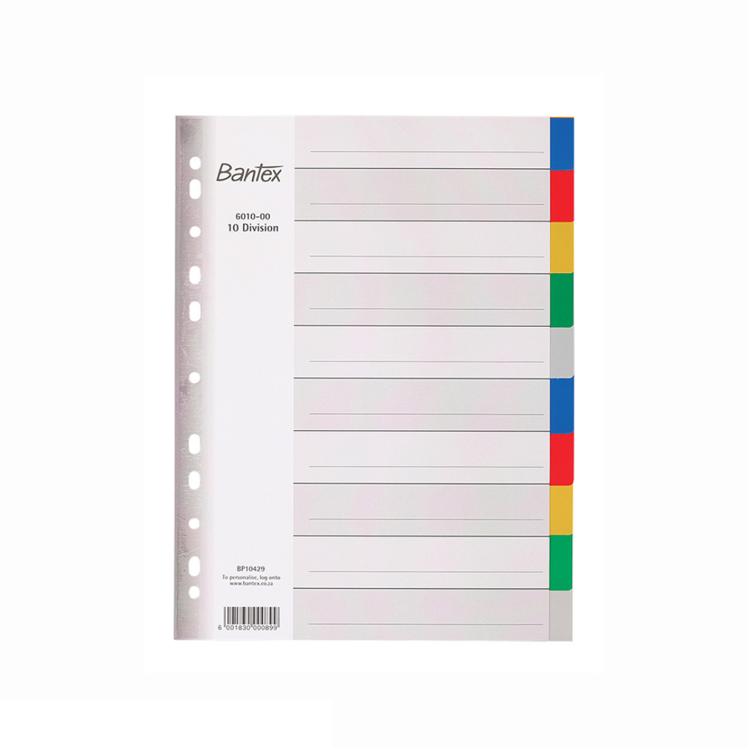 Bantex A4, 10 division PP Multi-coloured PP Divider - B601000000