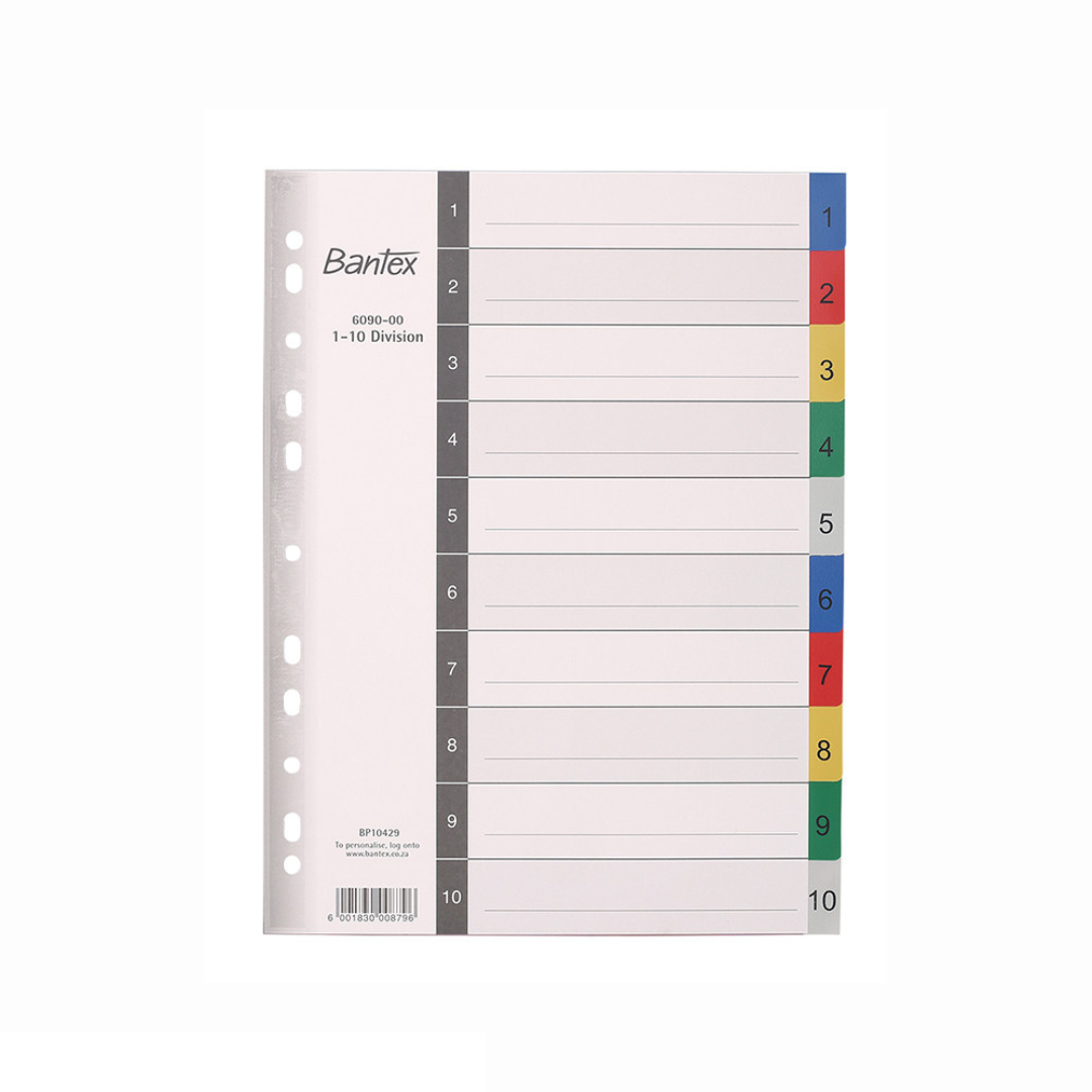 Bantex A4, 1-10 division PP Multi-coloured PP Divider - B609000000