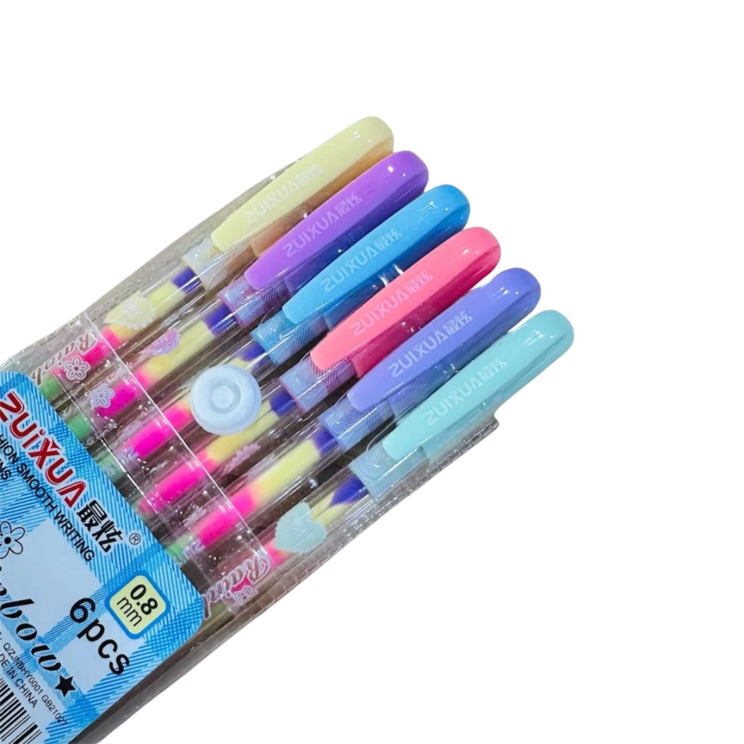 Zuixua Rainbow Smooth Writing Gel Pens Wallet Of 6 - HP2012