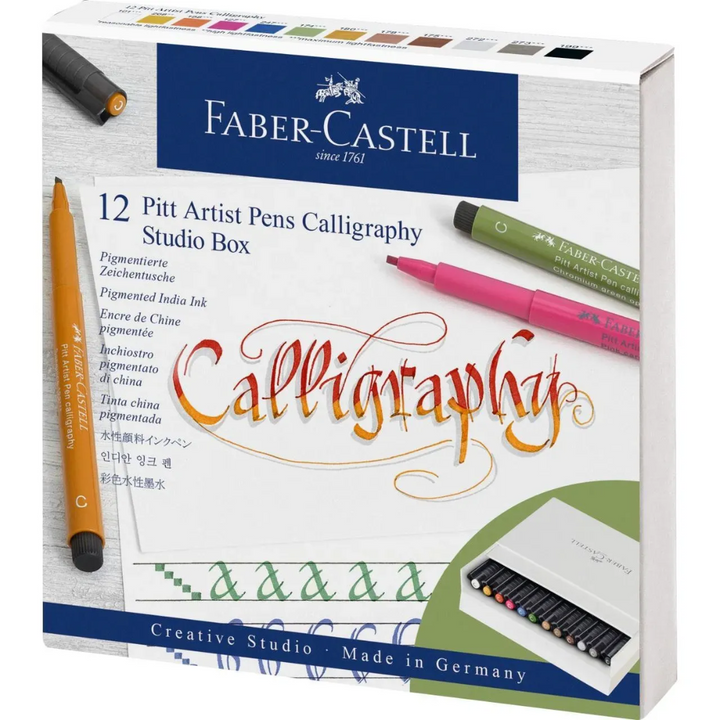 Faber-Castell Pitt Artist India Ink Pen Calligraphy Studio Box Of 12 - A167512