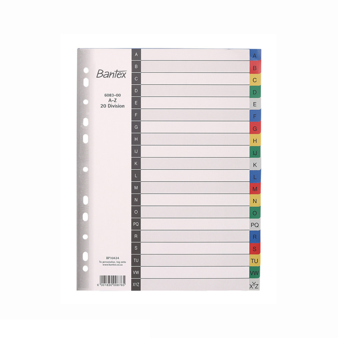 Bantex A4, A-Z 20 division PP Multi-coloured PP Divider - B608300000