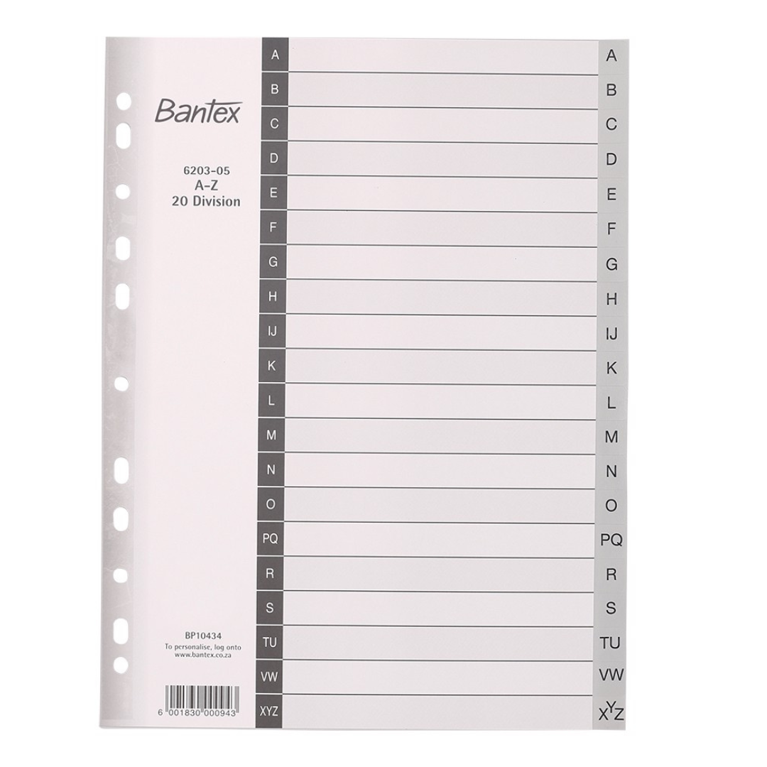 Bantex A4, A-Z 20 division Multi-coloured PP Index - B620300005