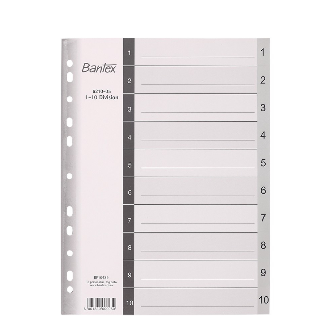 Bantex A4, 1-10 division PP Index - B621000005