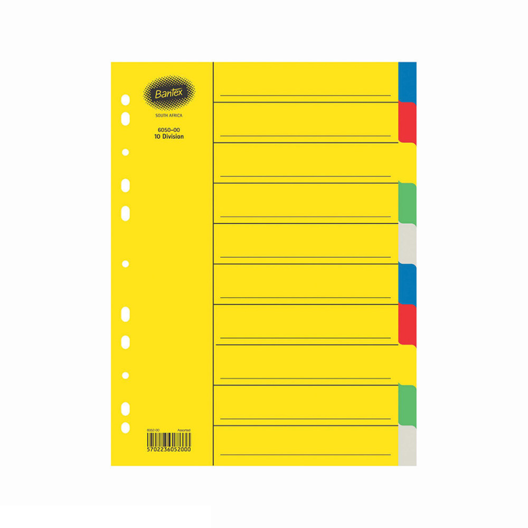 Bantex A4 10 Tab Board Assorted Division Manilla Dividers