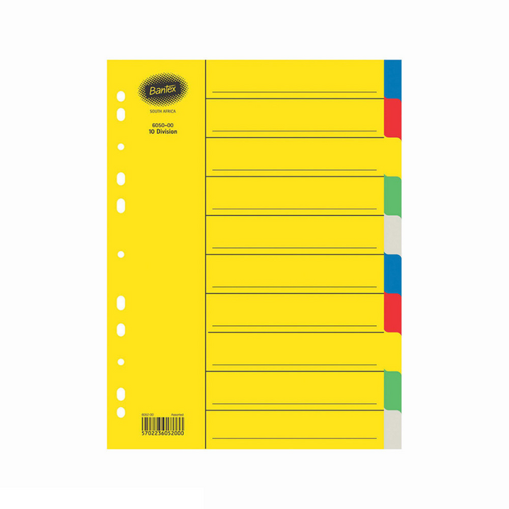 Bantex A4 10 Tab Board Assorted Division Manilla Dividers