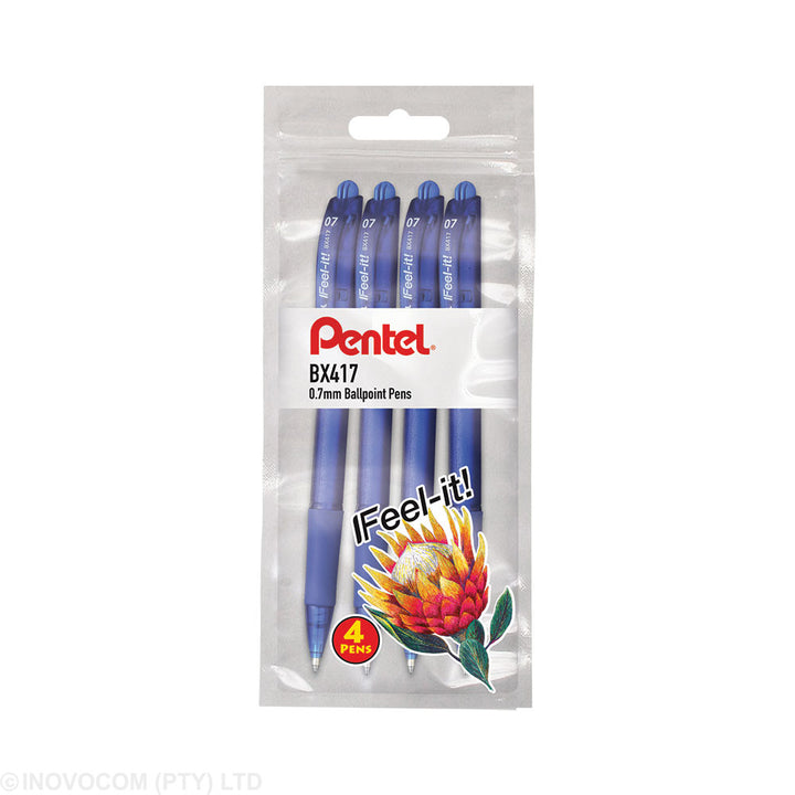 Pentel Feel-It Retractable Ballpoint Pen Pouch Of 4 0.7mm