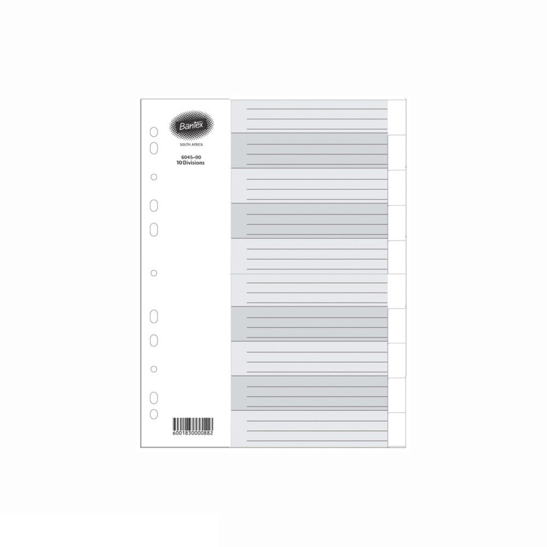 Bantex A4 10 Tab Board Assorted Division Manilla Dividers
