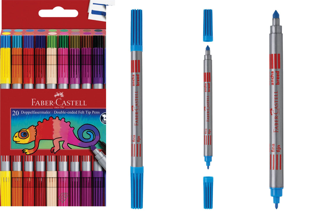 Faber-Castell Double-ended Felt Tip Pen, Plastic Wallet of 20 - A151119