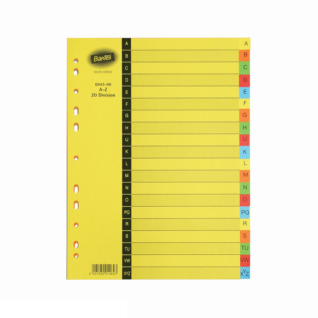 Bantex A4 A-Z 20 Division 5 Colours Assorted Manilla Index