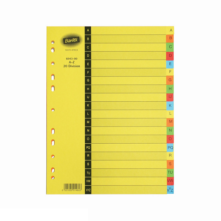 Bantex A4 A-Z 20 Division 5 Colours Assorted Manilla Index