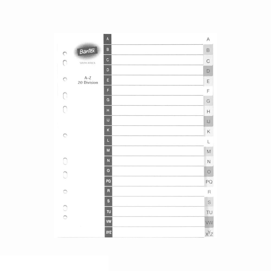 Bantex A4 A-Z 20 Division 5 Colours Assorted Manilla Index