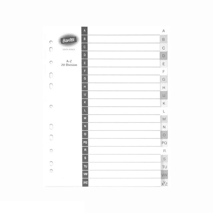Bantex A4 A-Z 20 Division 5 Colours Assorted Manilla Index