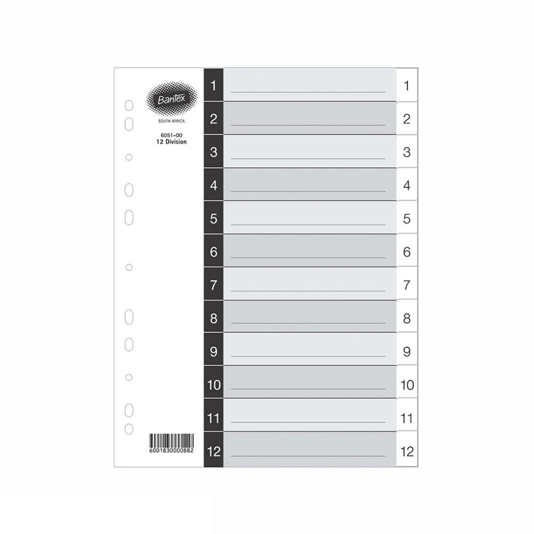 Bantex A4 12 Division Manilla Index Assorted