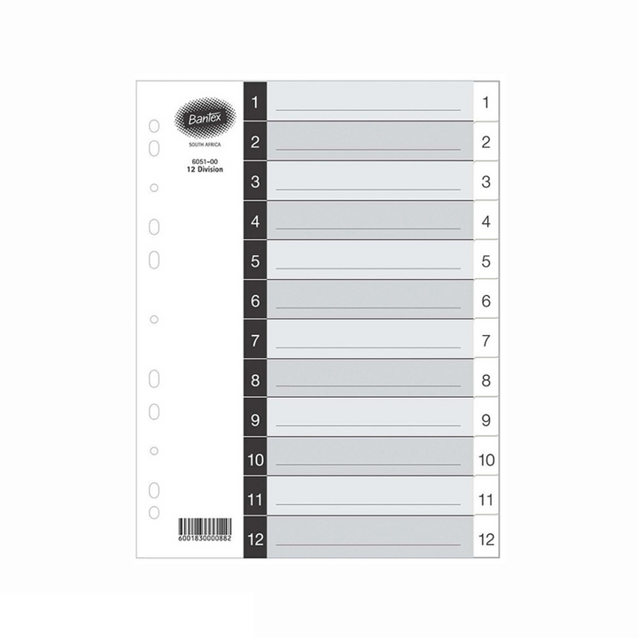 Bantex A4 12 Division Manilla Index Assorted