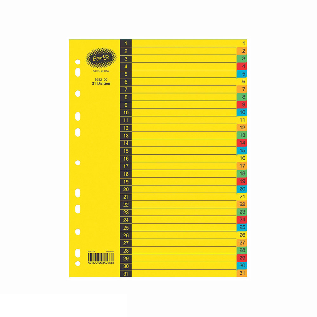 Bantex A4 1-31 5 Colours Assorted Division Manilla Index - B605200000