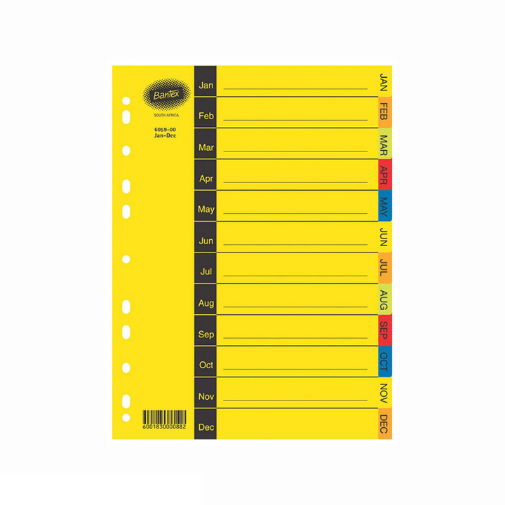 Bantex A4 Jan-Dec 5 Colours Assorted Division Manilla Index