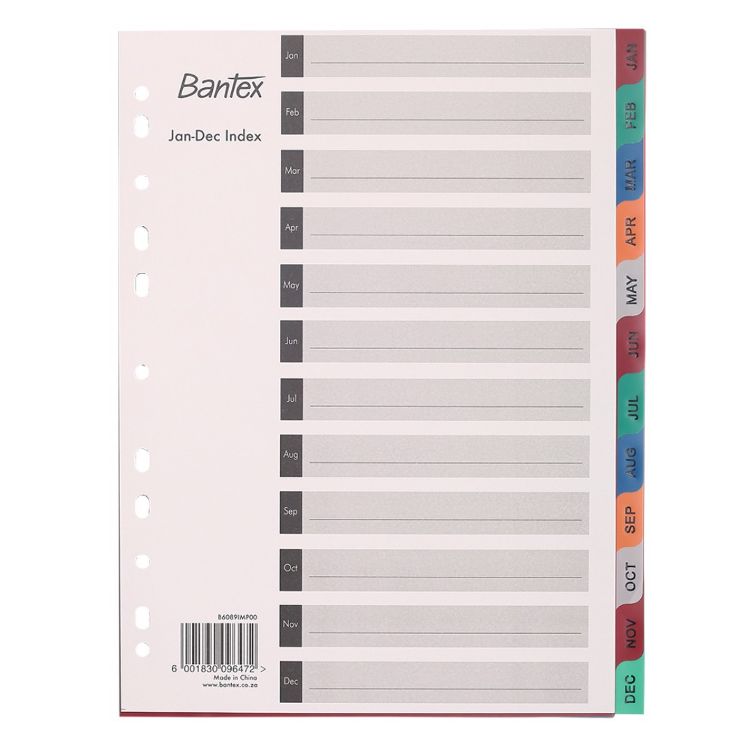 Bantex Polypropylene A4 Jan-Dec Division Index - B6089IMP00