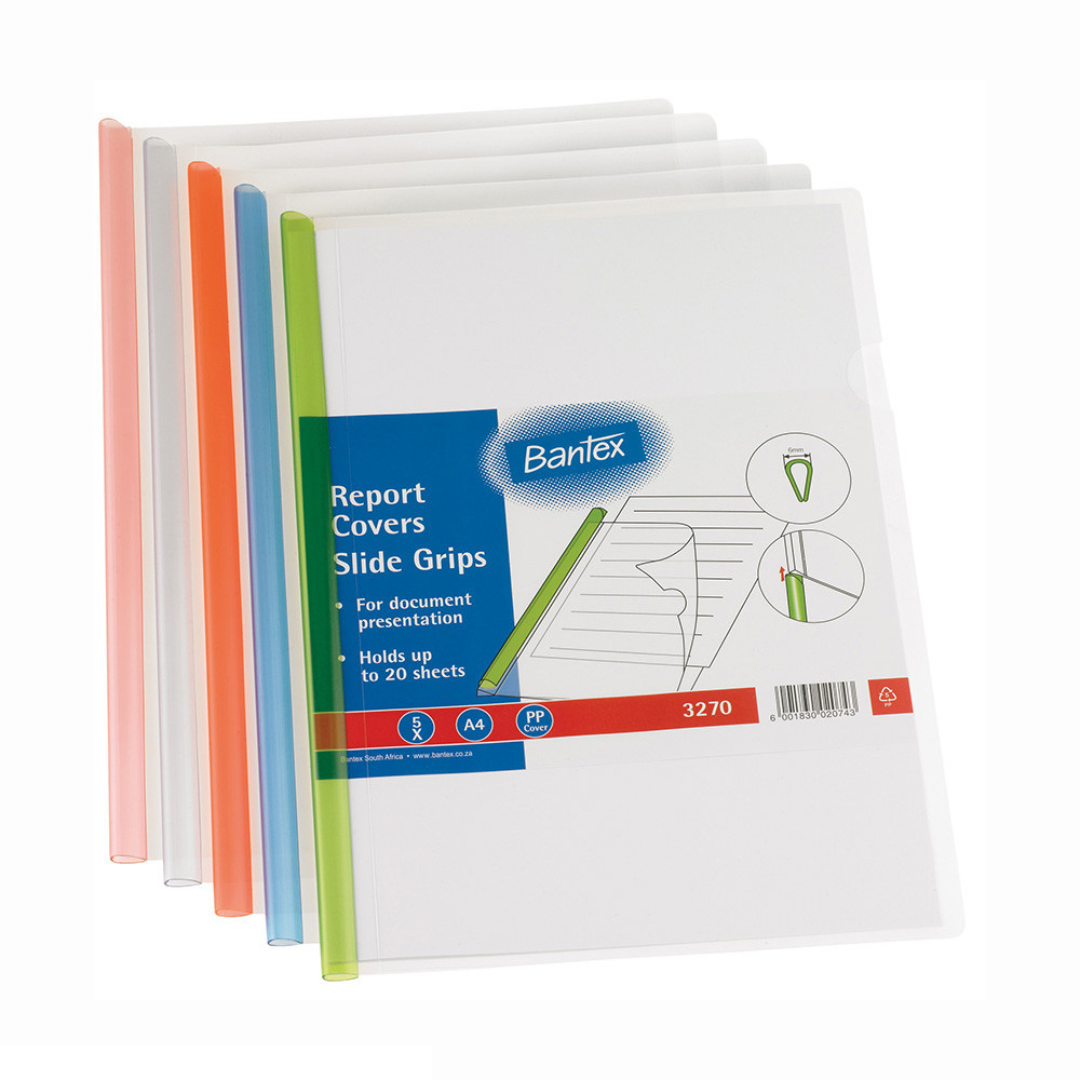 Bantex Transparent PP Report Cover With Slide Grips in Assorted colours - B327000008