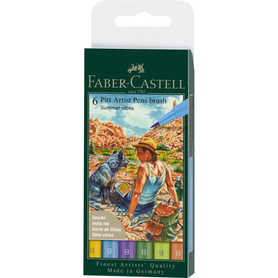 Faber-Castell Pitt Artist India Ink Pen B Summer Vibes Wallet Of 6 - A167178