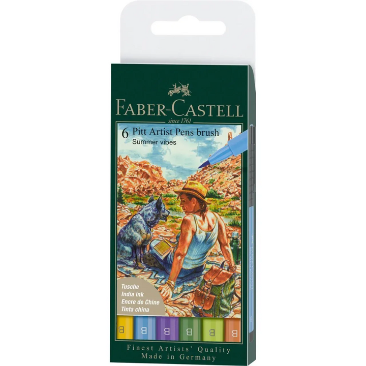 Faber-Castell Pitt Artist India Ink Pen B Summer Vibes Wallet Of 6 - A167178