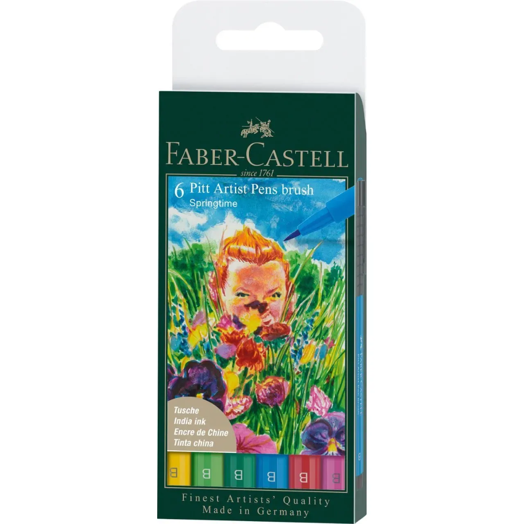 Faber-Castell Pitt Artist India Ink Pen B Spingtime Wallet Of 6 - A167177