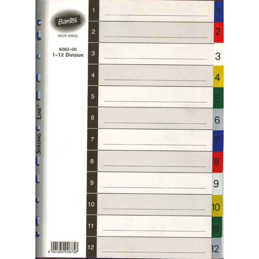 Bantex A4, 1-12 division PP Multi-coloured PP Divider - B608200000