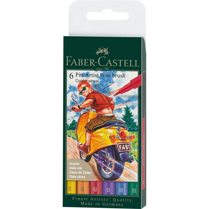 Faber-Castell Pitt Artist India Ink Pen B Colour Wheel Wallet Of 6 - A167174