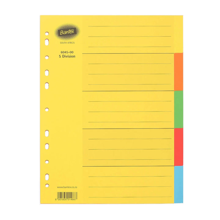 Bantex A4 5 Tab Board Assorted Manilla Division
