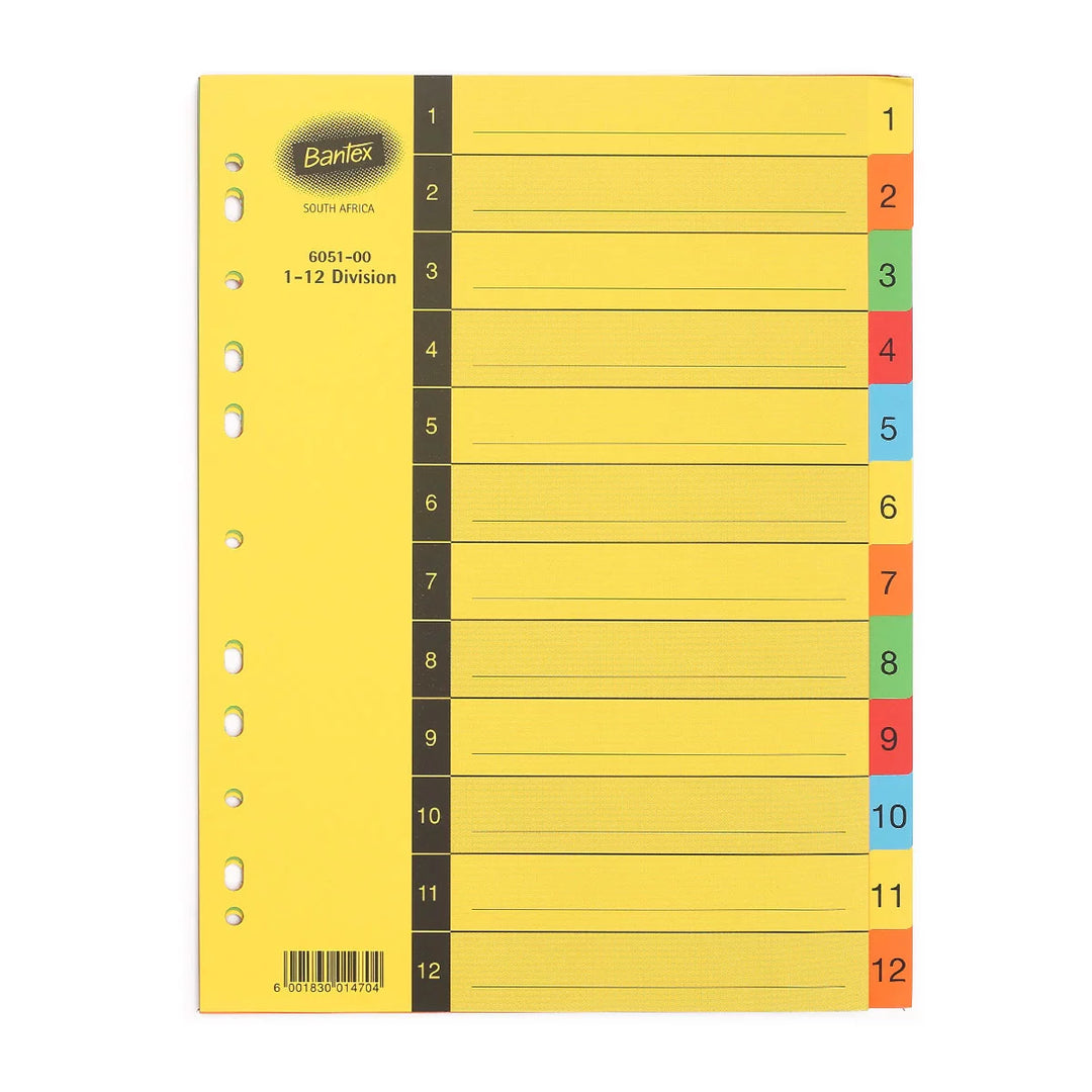 Bantex A4 12 Division Manilla Index Assorted