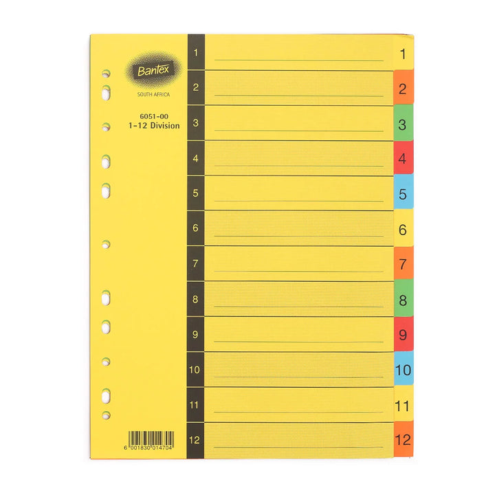 Bantex A4 12 Division Manilla Index Assorted