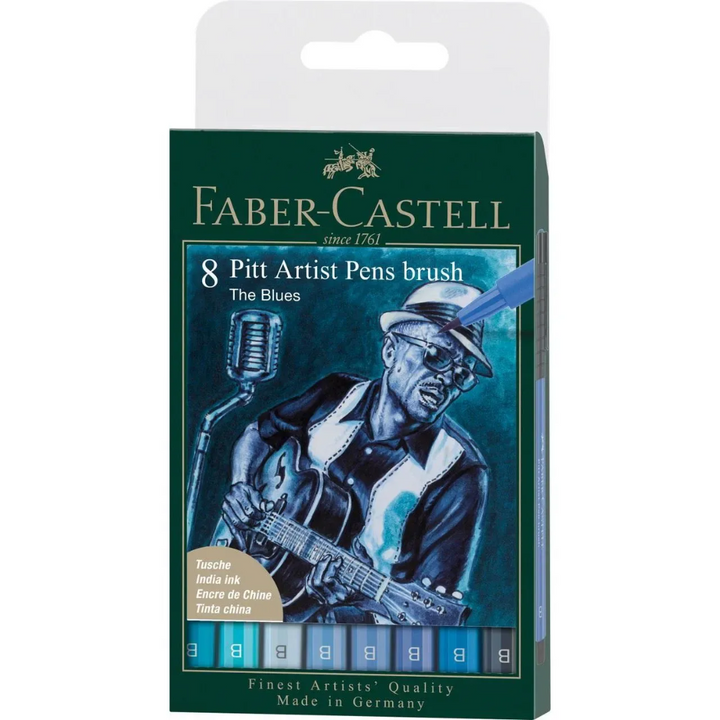 Faber-Castell Pitt Artist India Ink Pen B The Blues Wallet Of 8 - A167173