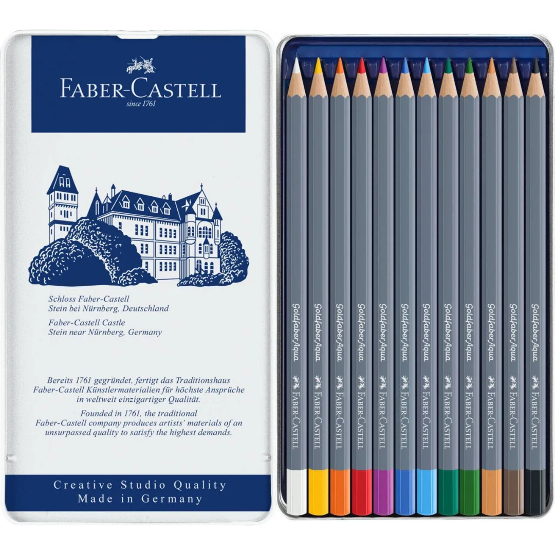 Faber-Castell Goldfaber Aqua Watercolour Pencil Tin Of 12 - A114612