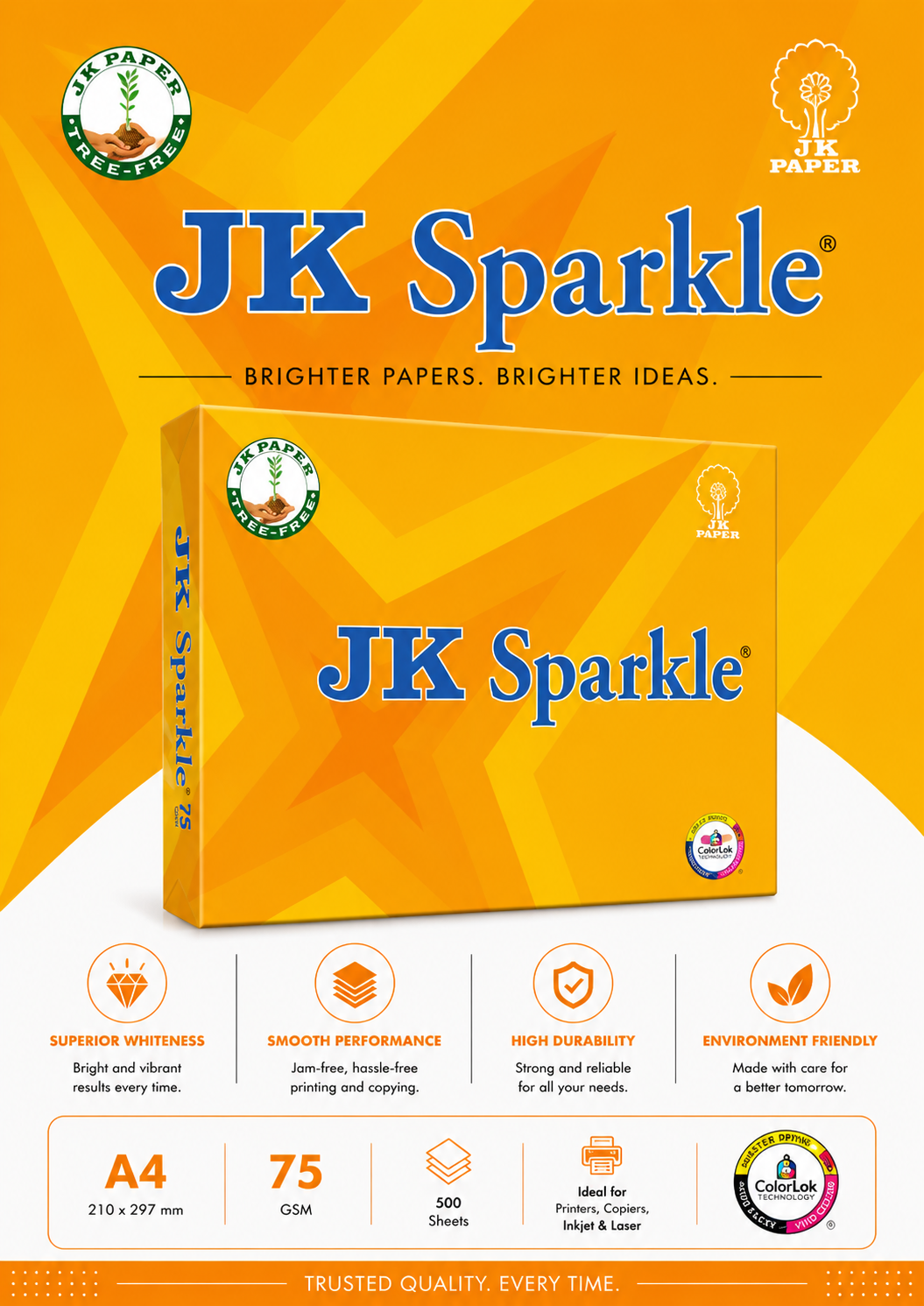 JK Sparkle 75 GSM 2500 sheets in a box