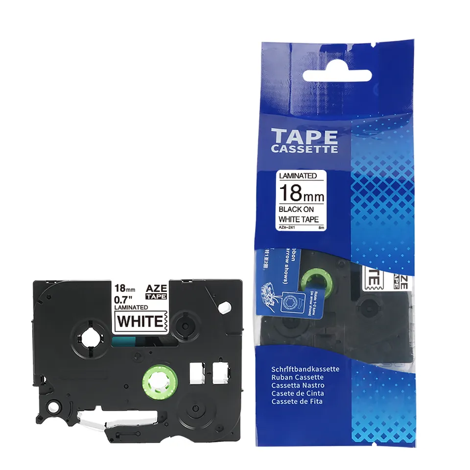 Brother Compatible AZe-241 Black on White Laminated Tape 18mm x 8m