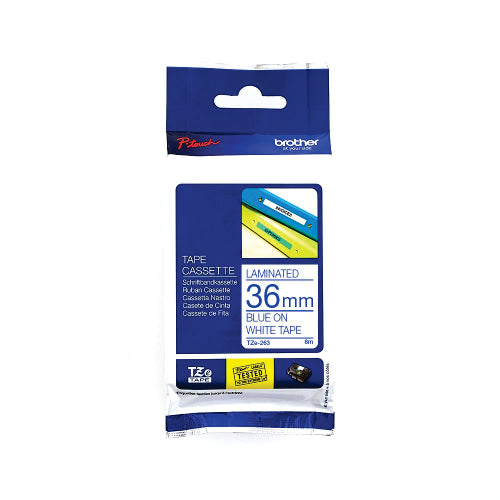 Brother TZe-263 Labelling Tape 36mm Blue On White Tape - BRTZ263