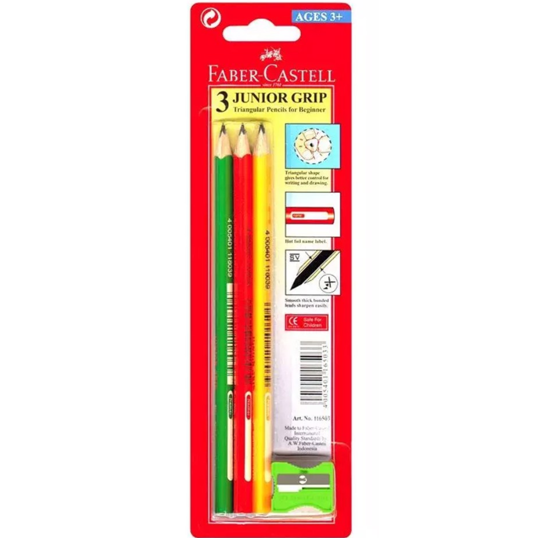 Faber-Castell 3 Junior Grip Black Pencil with Sharpener - AC116503