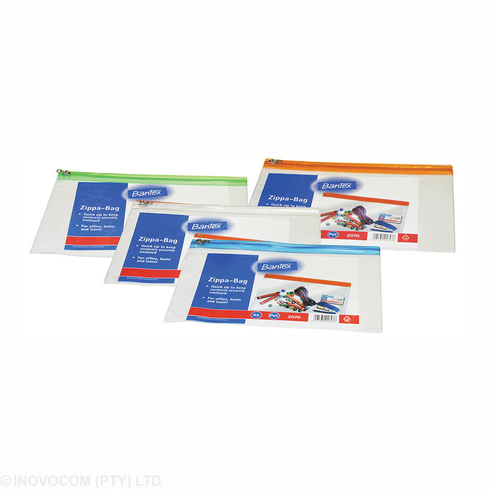 Bantex A5 PVC Zippa Bags With Assorted Coloured Zippers - B207000000