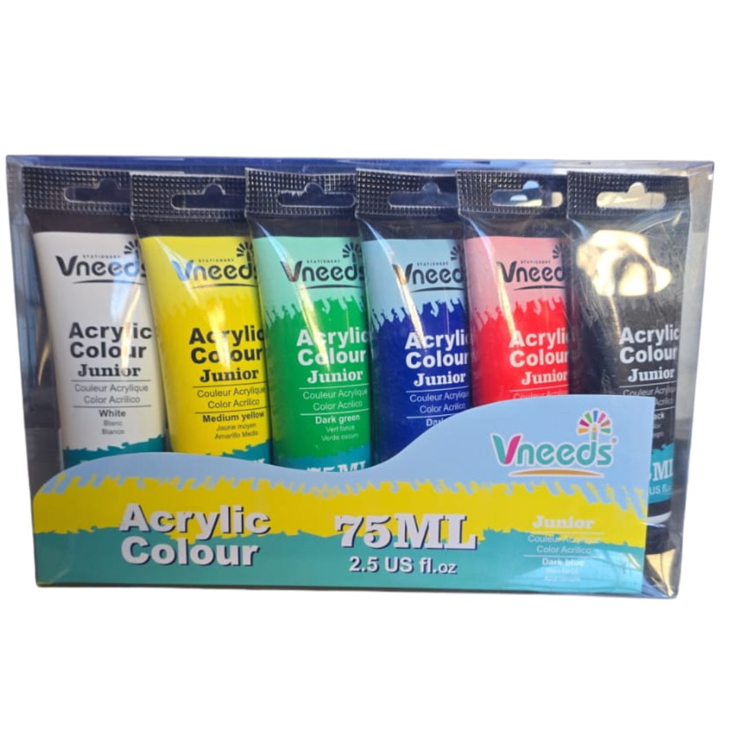 Vneeds Acrylic Colour 75ml Box Of 6 - V0519
