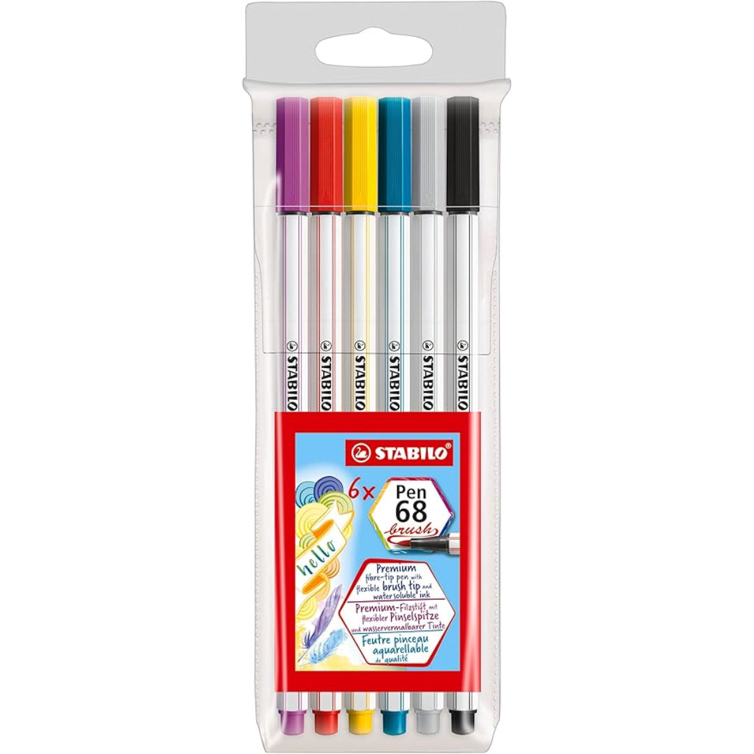 Stabilo Pen 68 Brush-tip Pen: Assorted Standard Wallet 6's - 0568-06-11