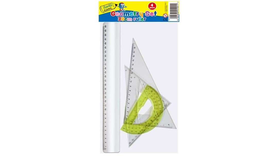 Bantex School Geometry Set 30cm Ruler 4 Piece Set - BKR59930