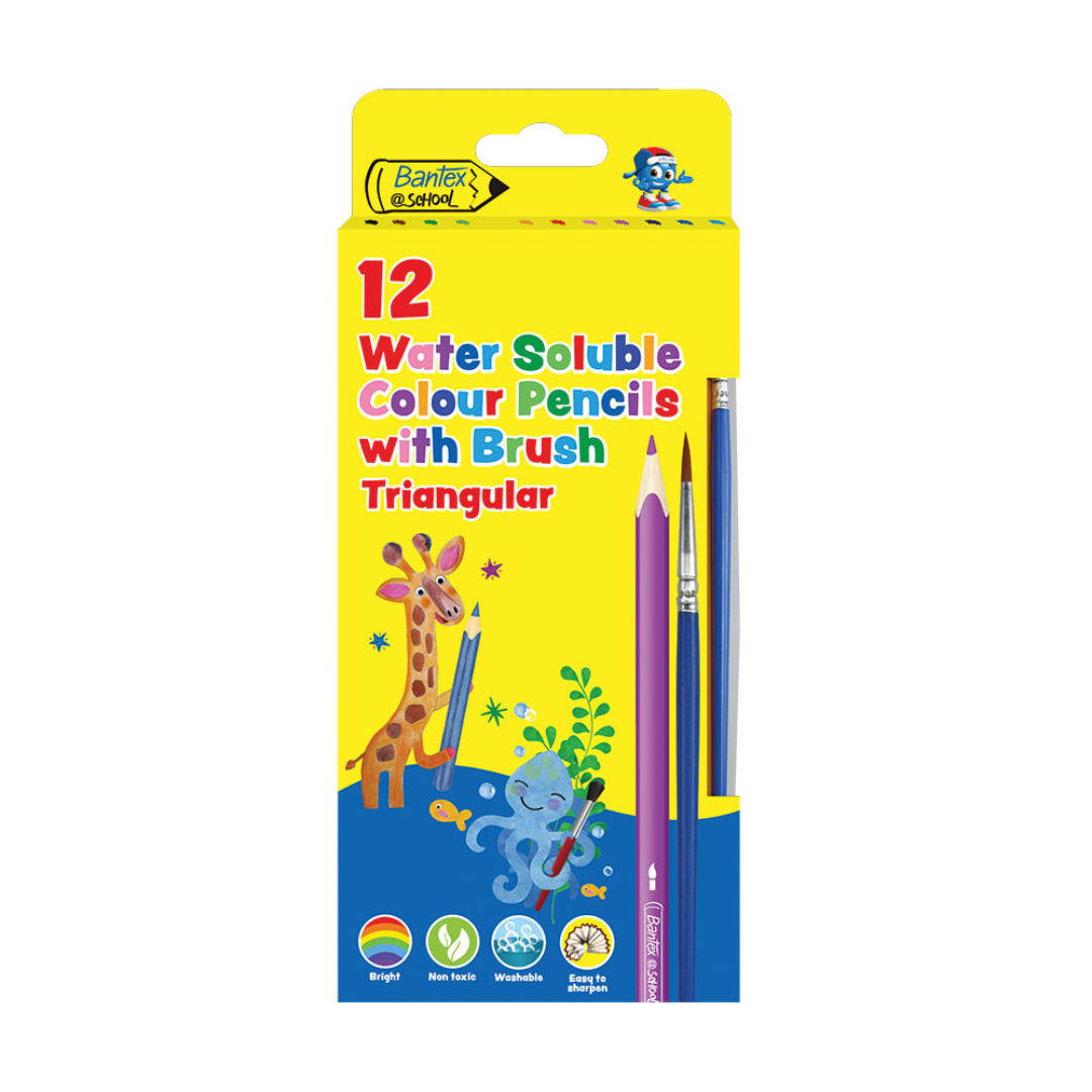 Bantex School Water Soluble Triangular Colouring Pencils with Brush Assorted &amp;#8211 - BKR971872