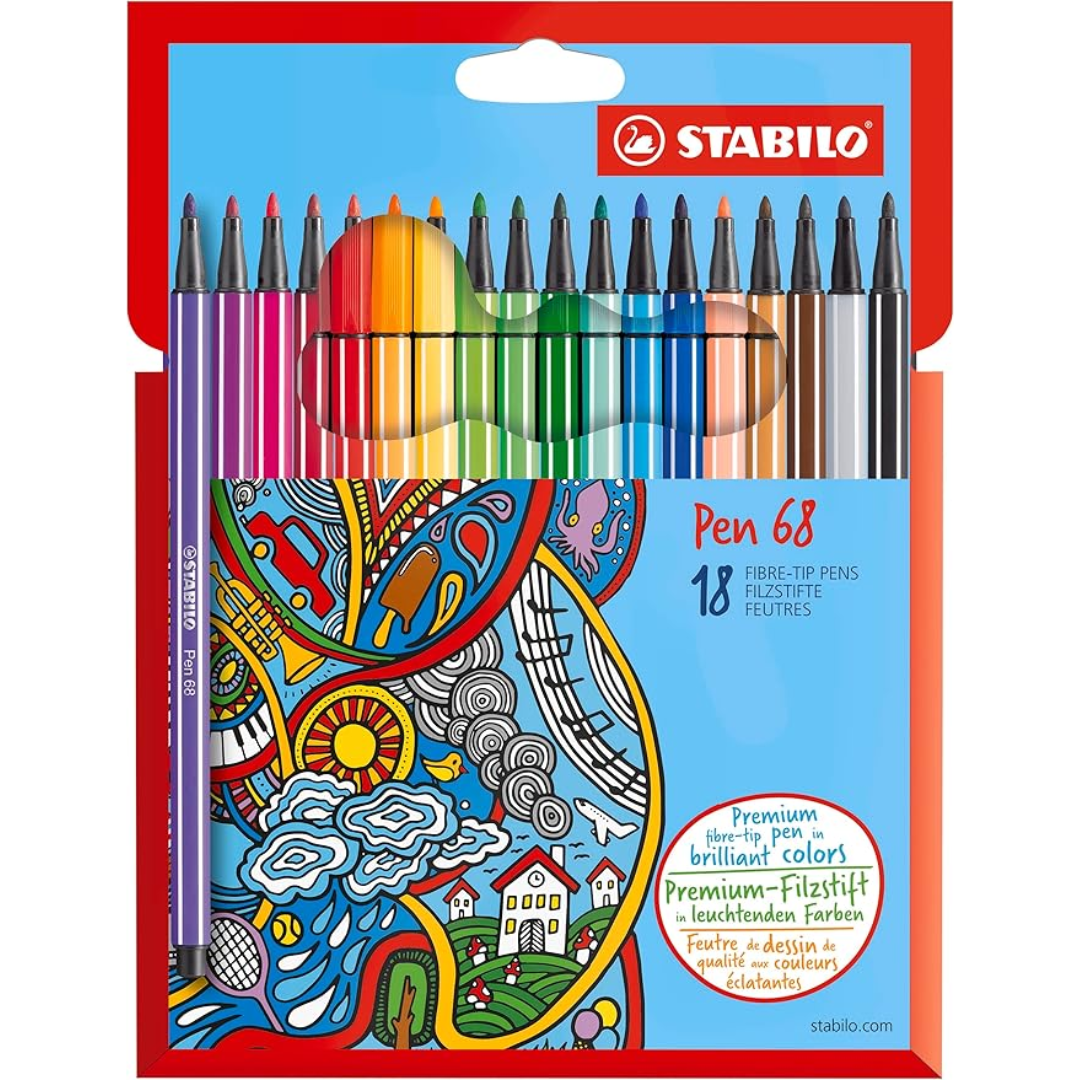 Stabilo Pen 68 Fibre-tip Pen: Assorted Box 12s &amp; 18s