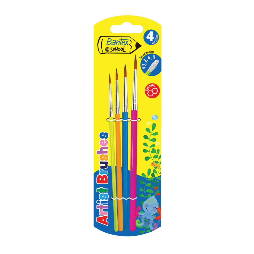 Bantex School Paint Brushes Assorted Sizes - Sets of 4