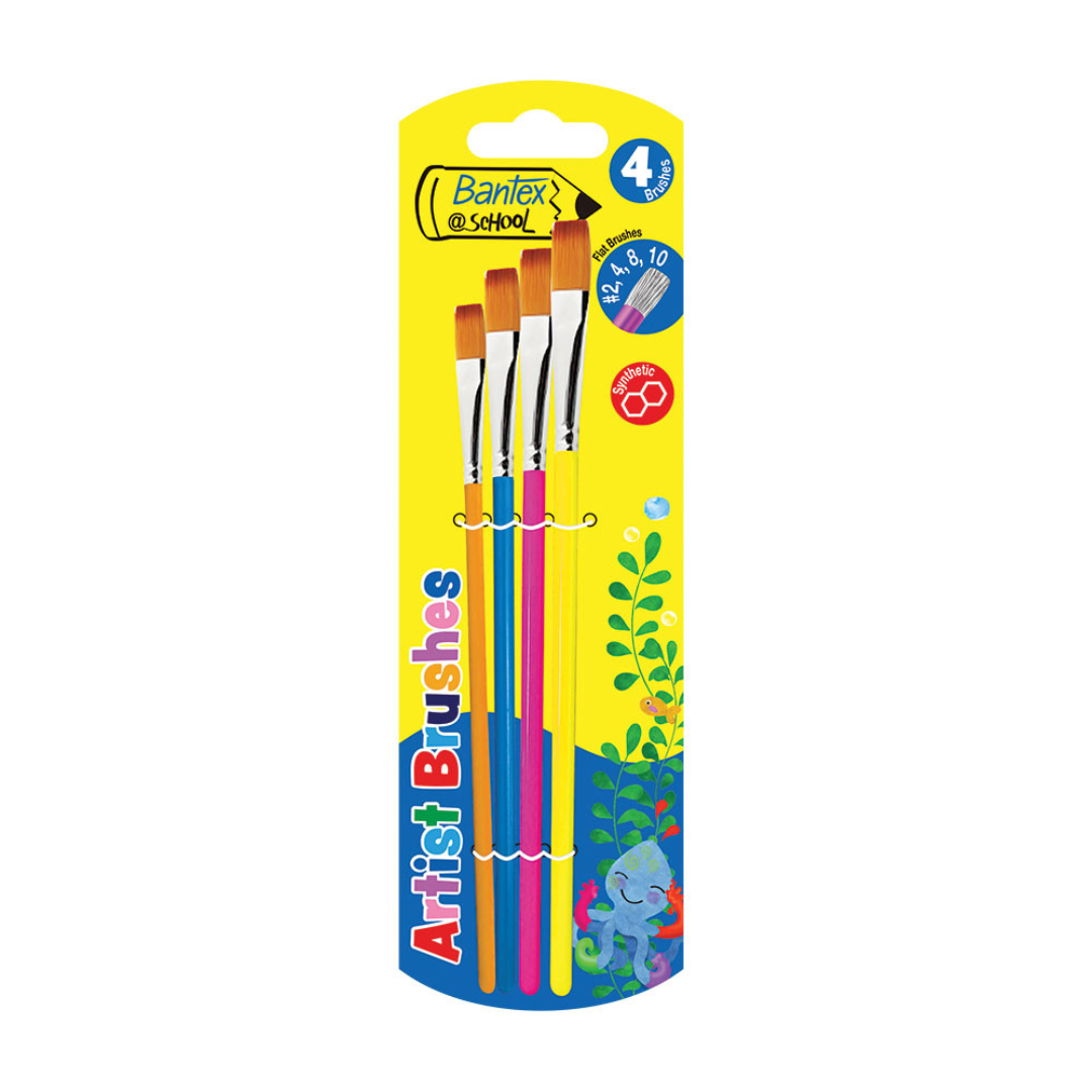 Bantex School Paint Brushes Assorted Sizes - Sets of 4