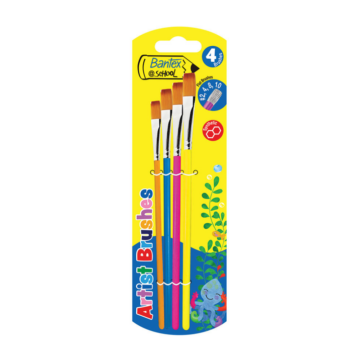 Bantex School Paint Brushes Assorted Sizes - Sets of 4