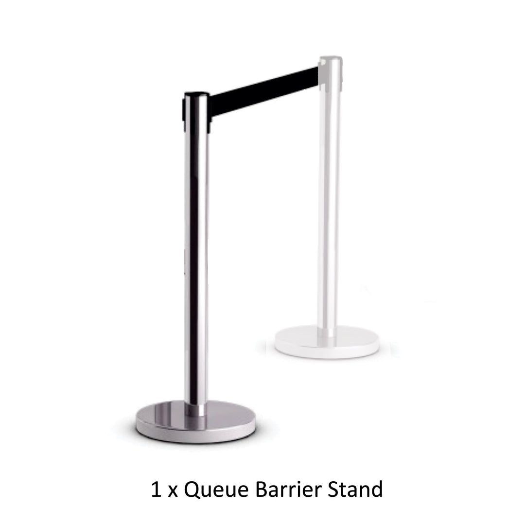Parrot Retractable Chrome Queue Barrier with Black Belt 910x320mm