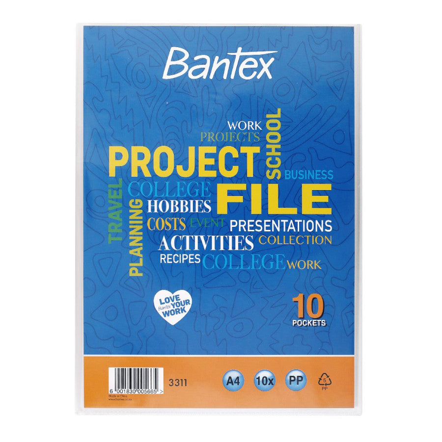 Bantex A4 Project File with Flexible Cover - 10 Pocket Clear
