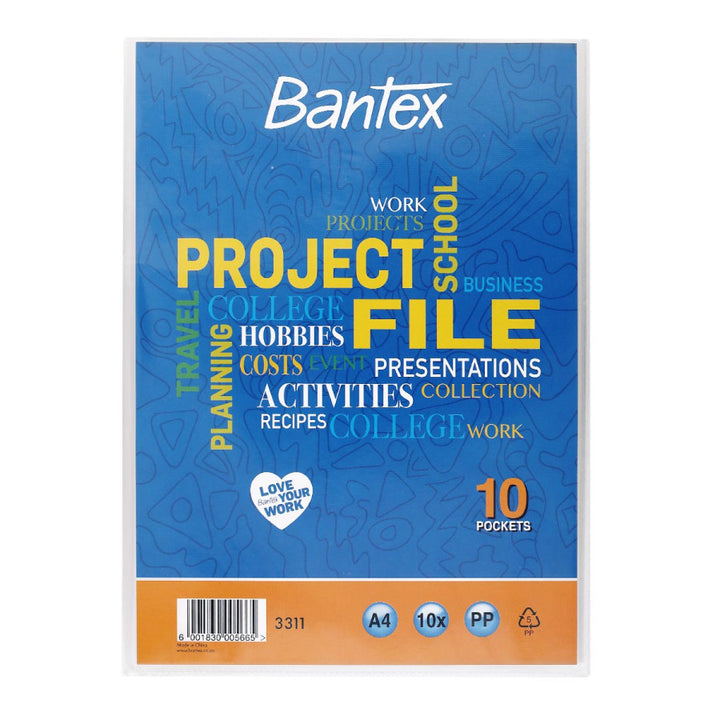 Bantex A4 Project File with Flexible Cover - 10 Pocket Clear