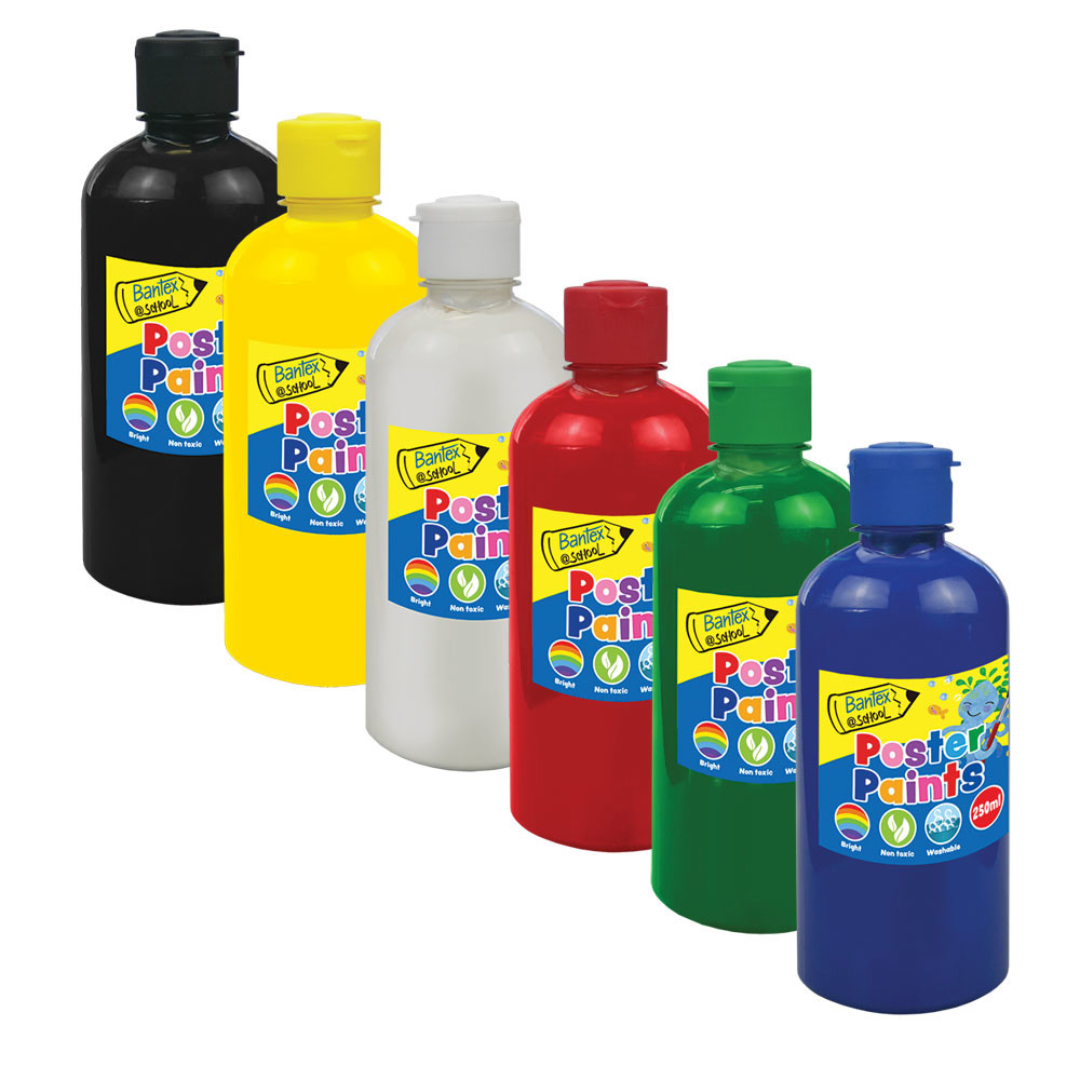 Bantex School Poster Paint 60ml Bottles 6 Colours - BKR972360